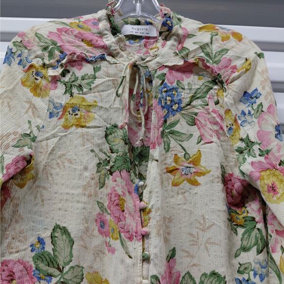Auguste Womens 4 Floral Blouse Cream Pink Boho Chic Romantic Cottagecore Top - Picture 3 of 11